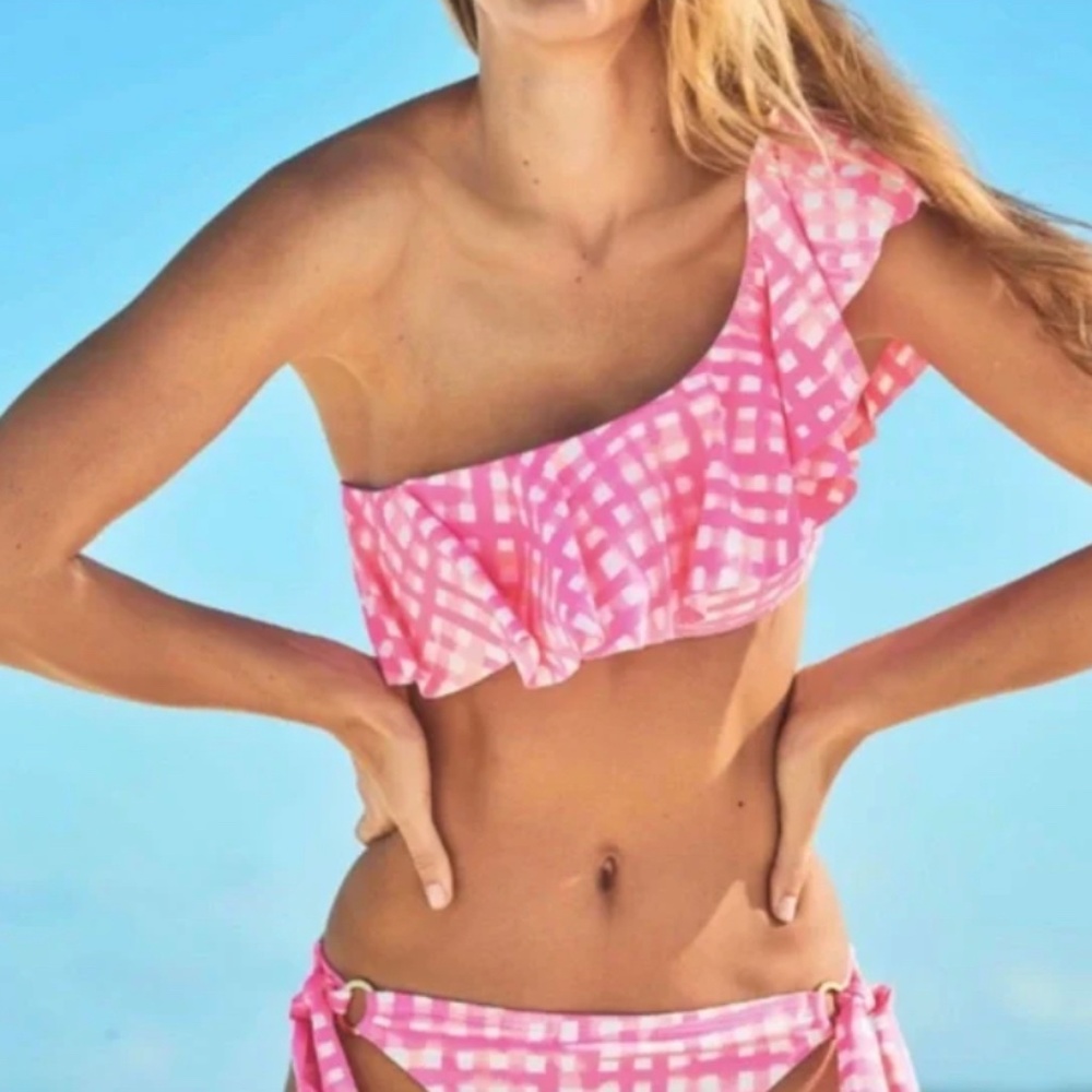 Lilly Pulitzer feelin beachy checkered check pink one shoulder bikini